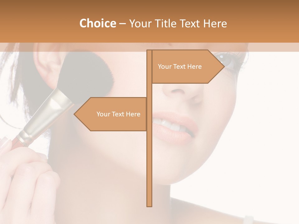 A Woman Holding A Makeup Brush In Front Of Her Face PowerPoint Template