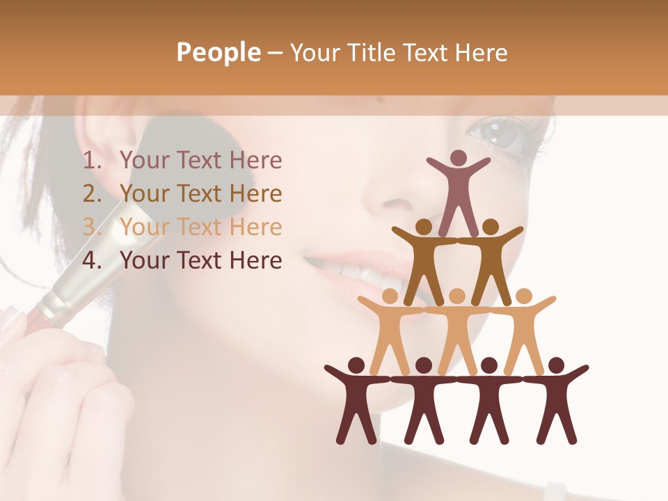 A Woman Holding A Makeup Brush In Front Of Her Face PowerPoint Template