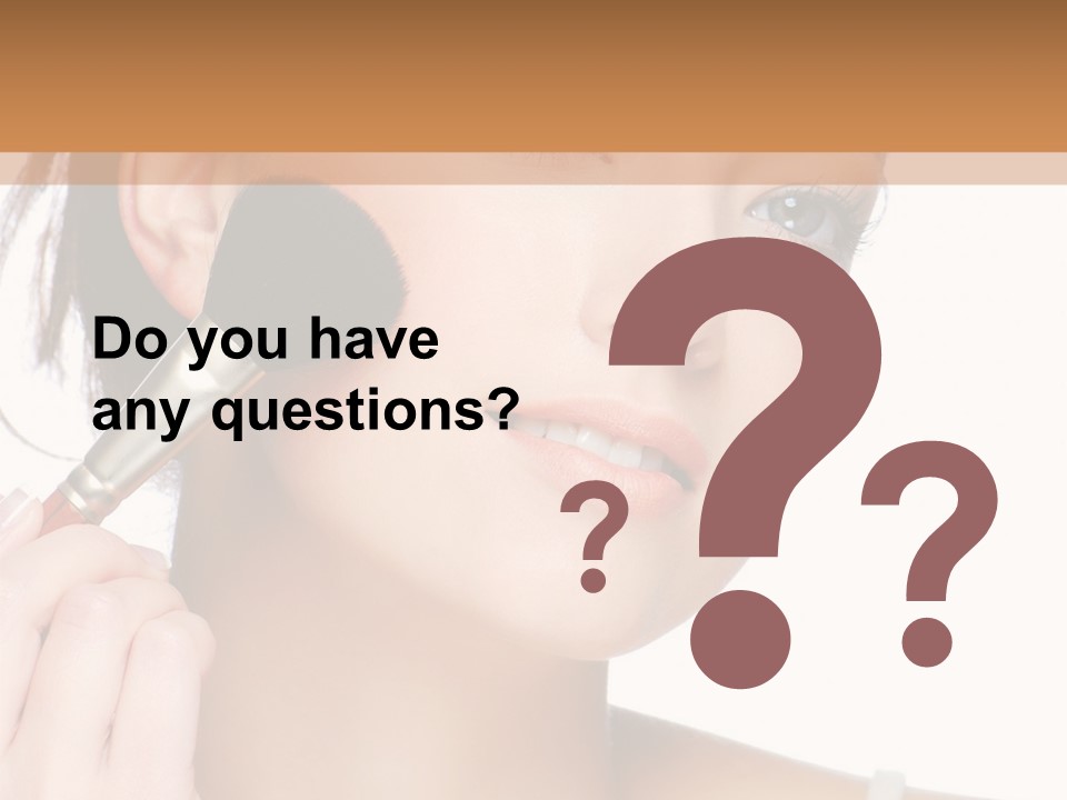 A Woman Holding A Makeup Brush In Front Of Her Face PowerPoint Template