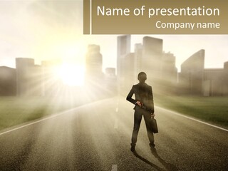 A Person Standing On A Road With A Briefcase PowerPoint Template