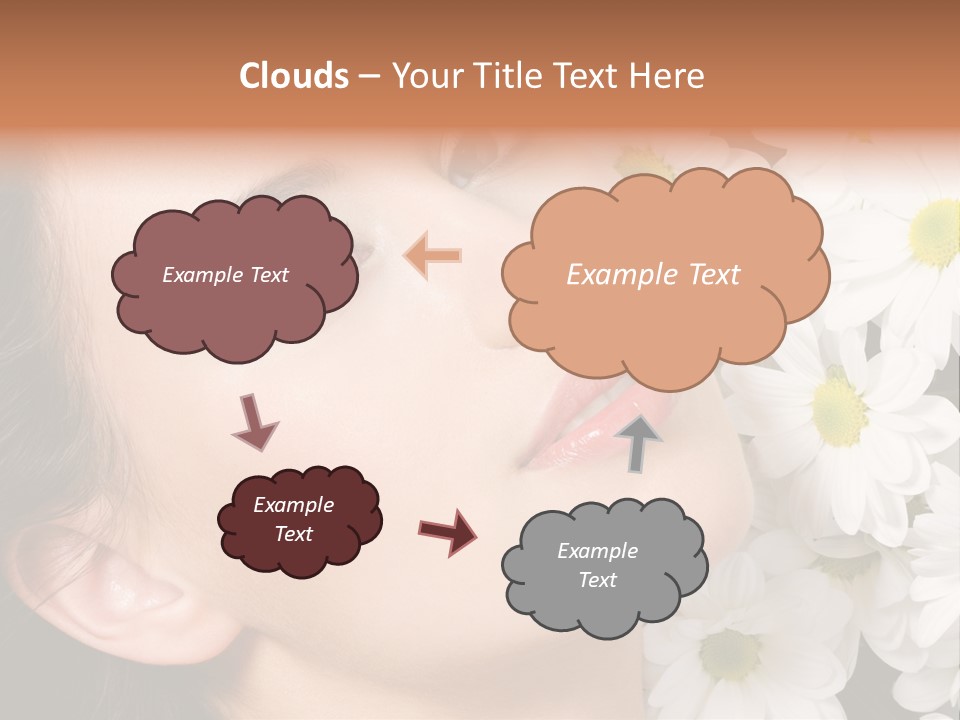 A Woman With Flowers In Her Hair Is Looking Up At The Sky PowerPoint Template