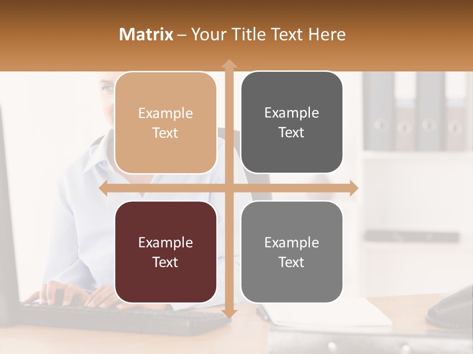 A Woman Sitting At A Desk In Front Of A Computer PowerPoint Template