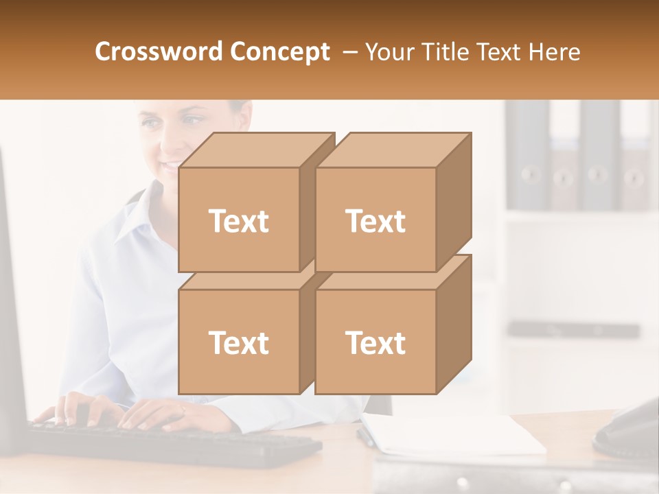 A Woman Sitting At A Desk In Front Of A Computer PowerPoint Template