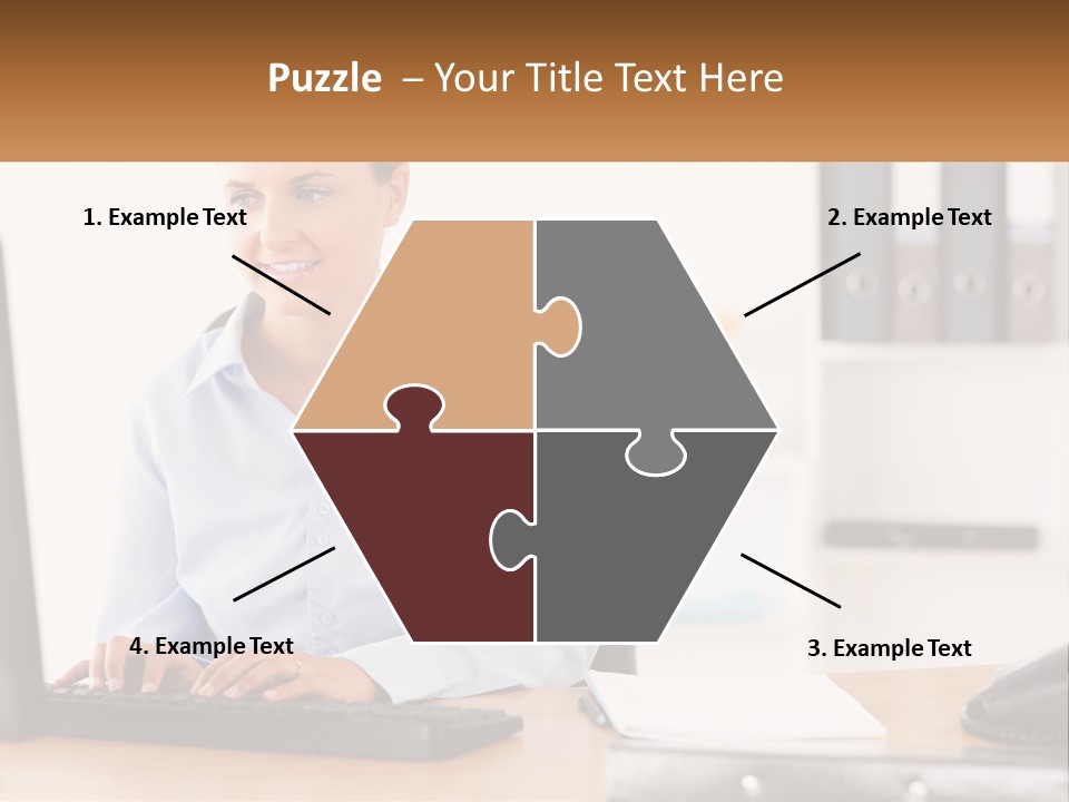 A Woman Sitting At A Desk In Front Of A Computer PowerPoint Template