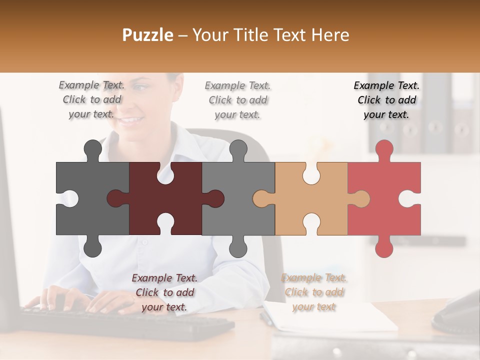 A Woman Sitting At A Desk In Front Of A Computer PowerPoint Template