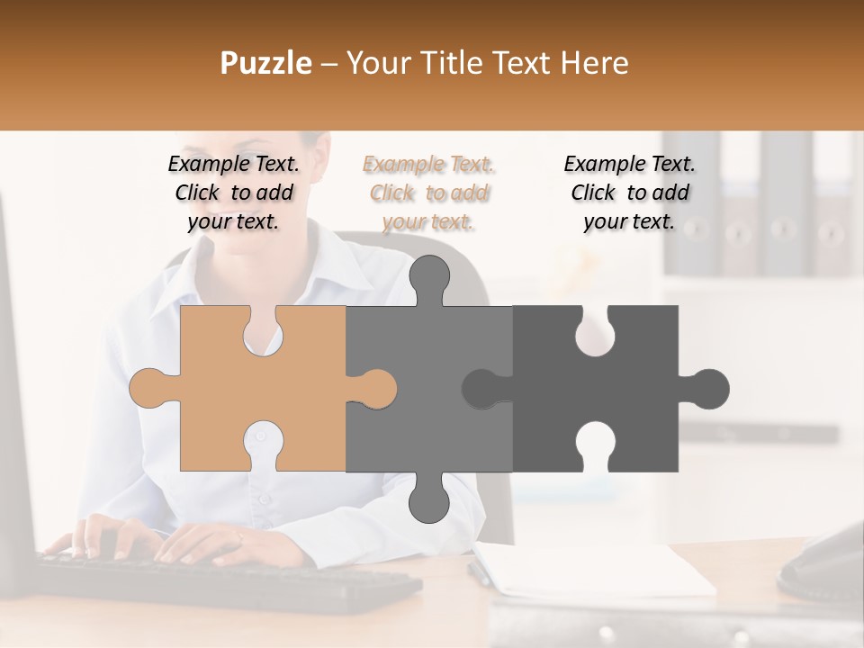 A Woman Sitting At A Desk In Front Of A Computer PowerPoint Template