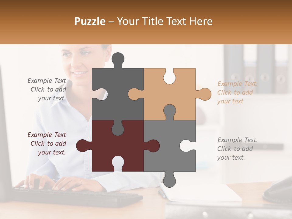 A Woman Sitting At A Desk In Front Of A Computer PowerPoint Template