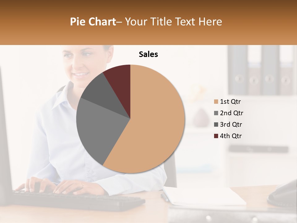 A Woman Sitting At A Desk In Front Of A Computer PowerPoint Template