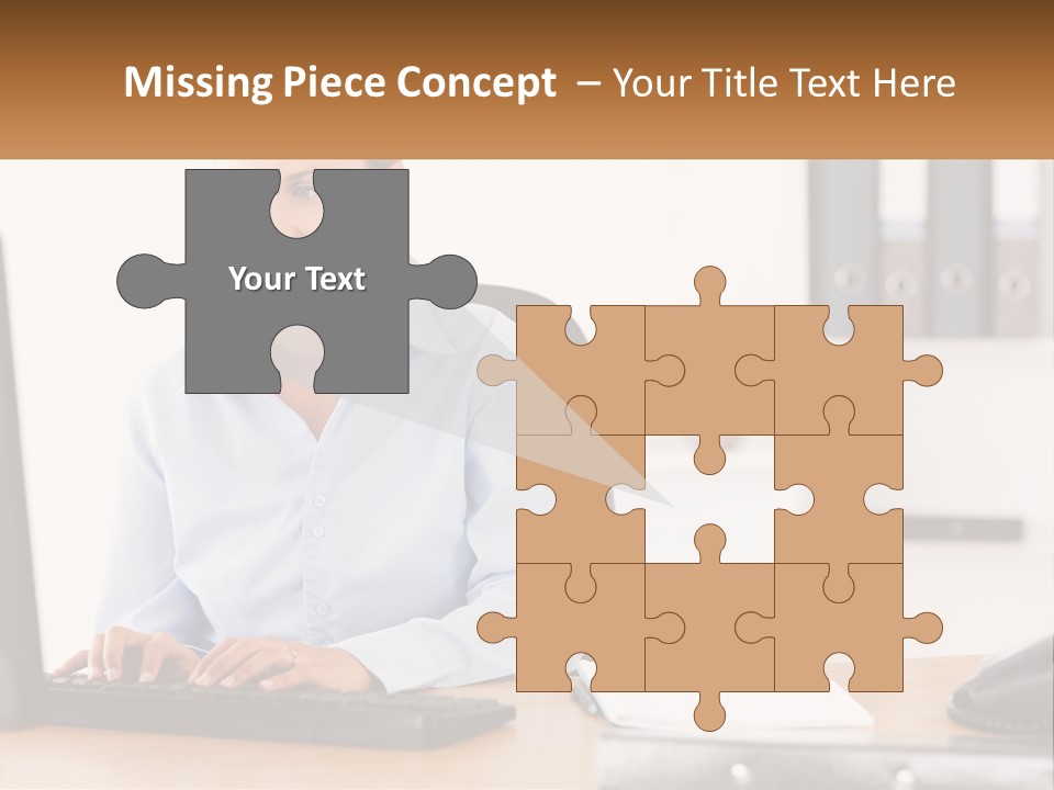 A Woman Sitting At A Desk In Front Of A Computer PowerPoint Template