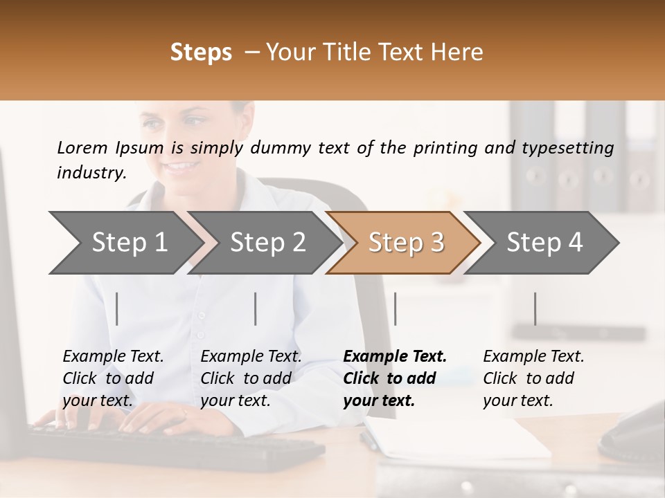 A Woman Sitting At A Desk In Front Of A Computer PowerPoint Template