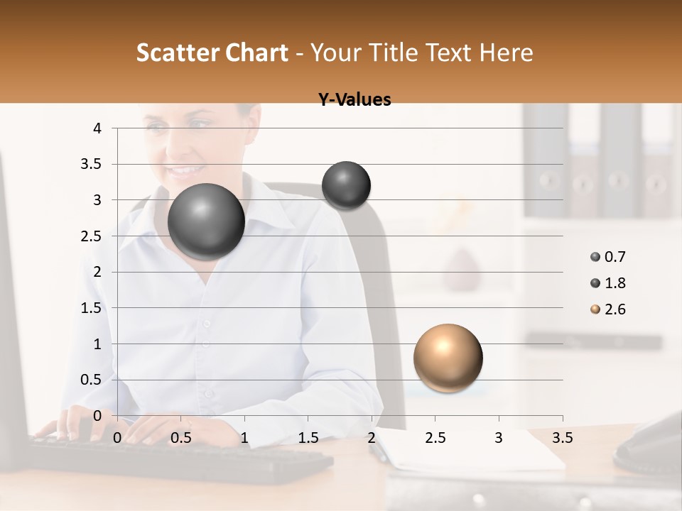 A Woman Sitting At A Desk In Front Of A Computer PowerPoint Template