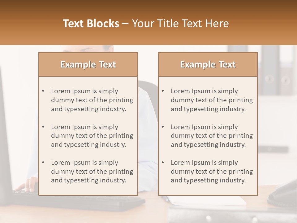 A Woman Sitting At A Desk In Front Of A Computer PowerPoint Template