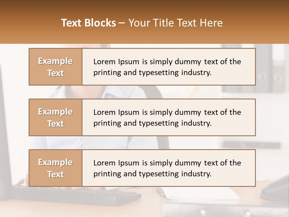 A Woman Sitting At A Desk In Front Of A Computer PowerPoint Template