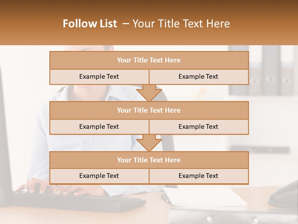 A Woman Sitting At A Desk In Front Of A Computer PowerPoint Template