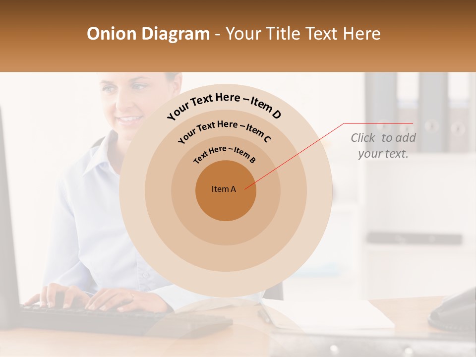 A Woman Sitting At A Desk In Front Of A Computer PowerPoint Template
