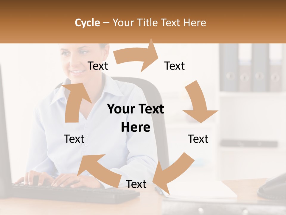 A Woman Sitting At A Desk In Front Of A Computer PowerPoint Template