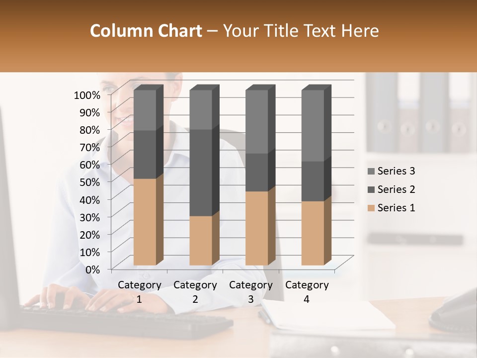 A Woman Sitting At A Desk In Front Of A Computer PowerPoint Template