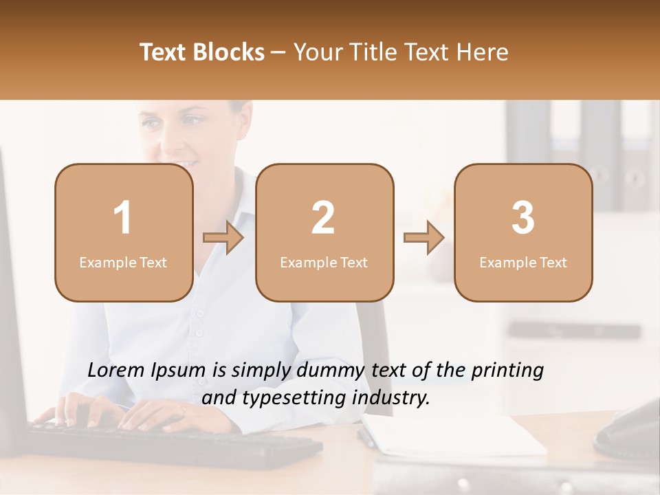 A Woman Sitting At A Desk In Front Of A Computer PowerPoint Template