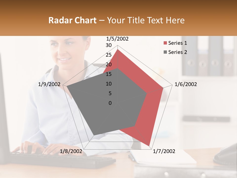 A Woman Sitting At A Desk In Front Of A Computer PowerPoint Template