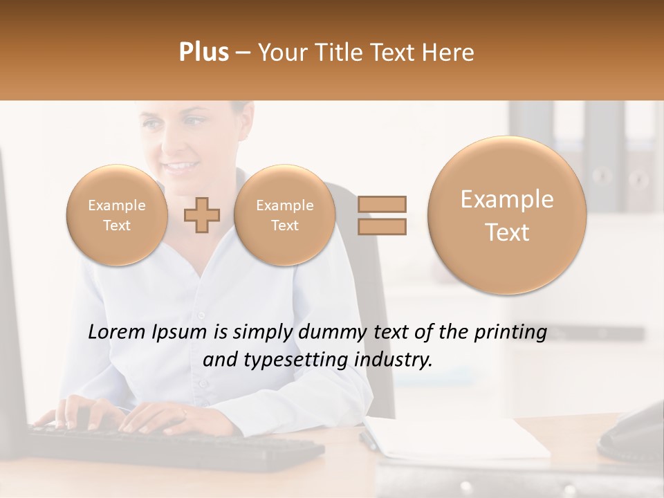 A Woman Sitting At A Desk In Front Of A Computer PowerPoint Template