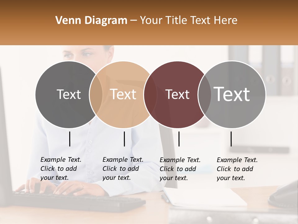 A Woman Sitting At A Desk In Front Of A Computer PowerPoint Template