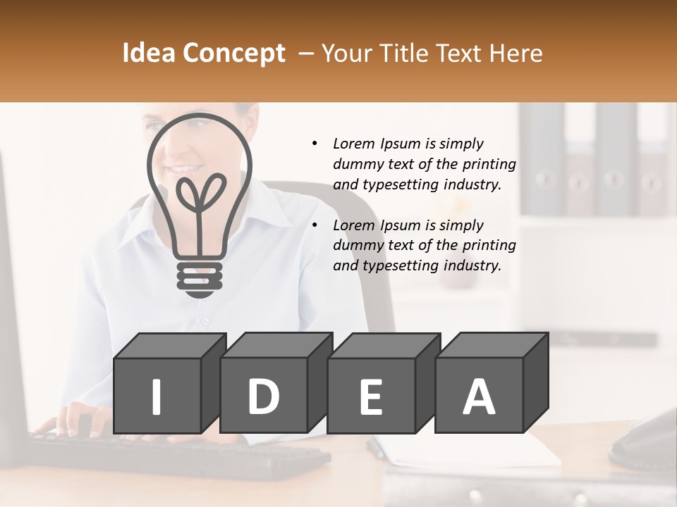 A Woman Sitting At A Desk In Front Of A Computer PowerPoint Template