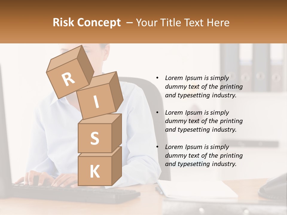 A Woman Sitting At A Desk In Front Of A Computer PowerPoint Template