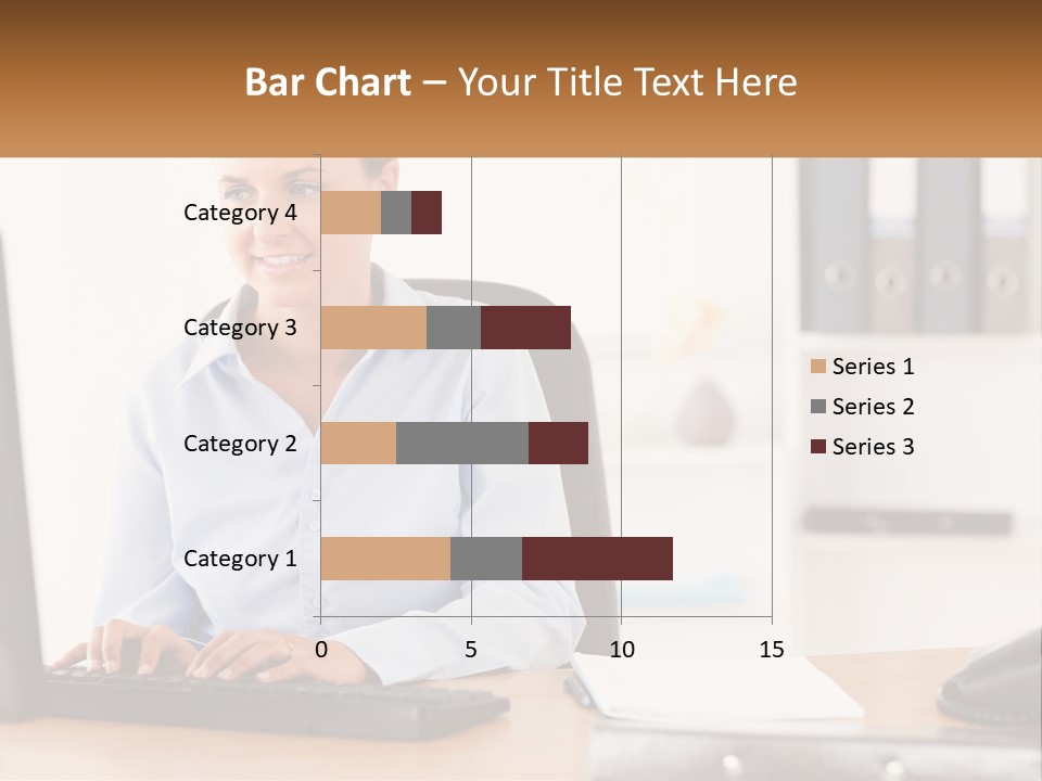 A Woman Sitting At A Desk In Front Of A Computer PowerPoint Template