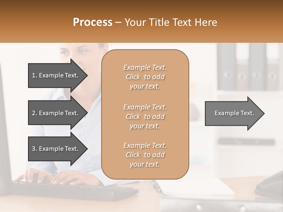 A Woman Sitting At A Desk In Front Of A Computer PowerPoint Template