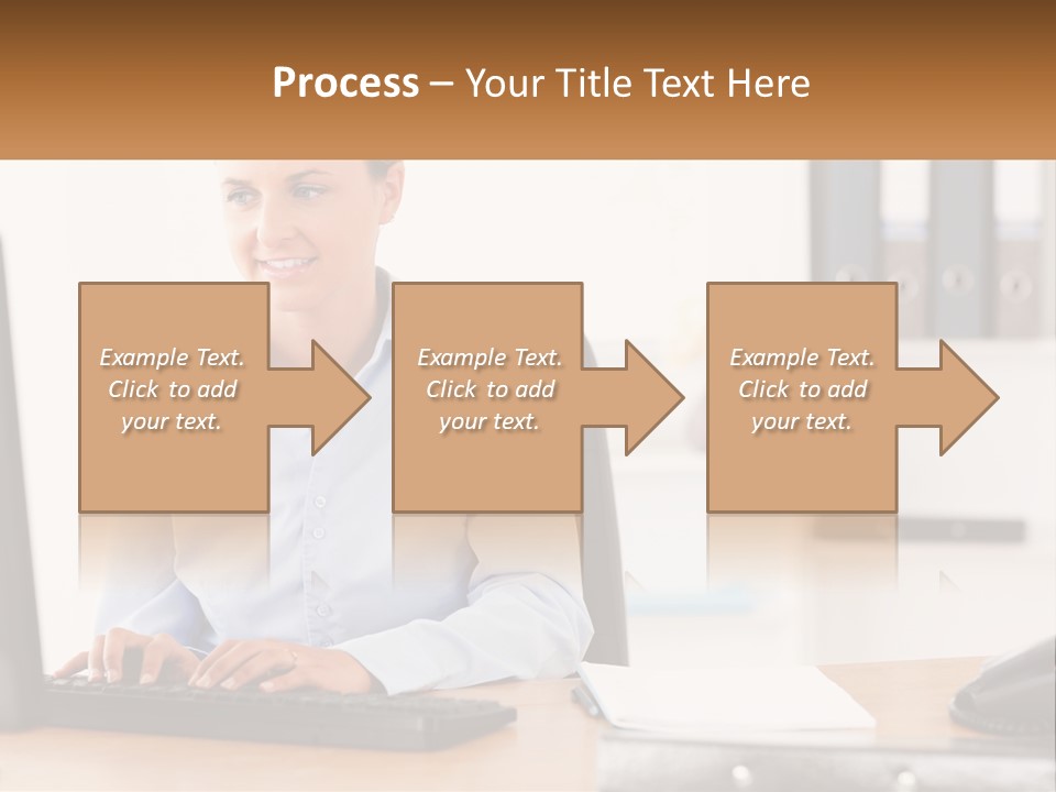 A Woman Sitting At A Desk In Front Of A Computer PowerPoint Template