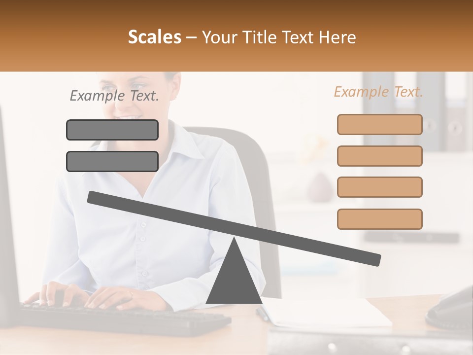 A Woman Sitting At A Desk In Front Of A Computer PowerPoint Template