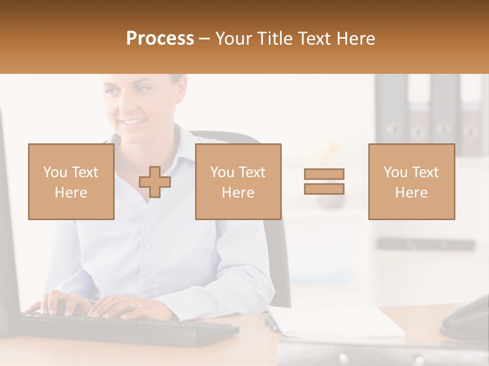 A Woman Sitting At A Desk In Front Of A Computer PowerPoint Template