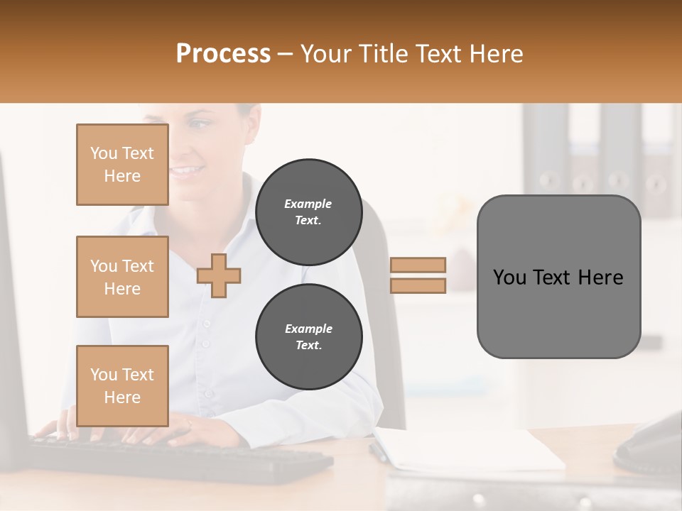 A Woman Sitting At A Desk In Front Of A Computer PowerPoint Template