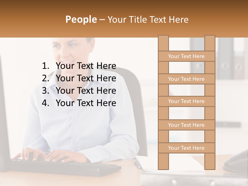 A Woman Sitting At A Desk In Front Of A Computer PowerPoint Template