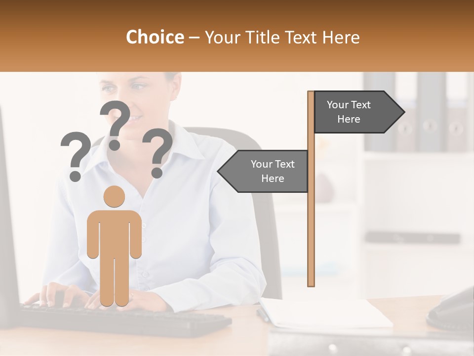 A Woman Sitting At A Desk In Front Of A Computer PowerPoint Template