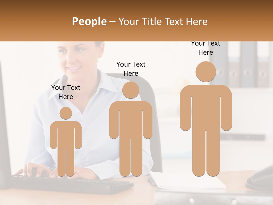 A Woman Sitting At A Desk In Front Of A Computer PowerPoint Template