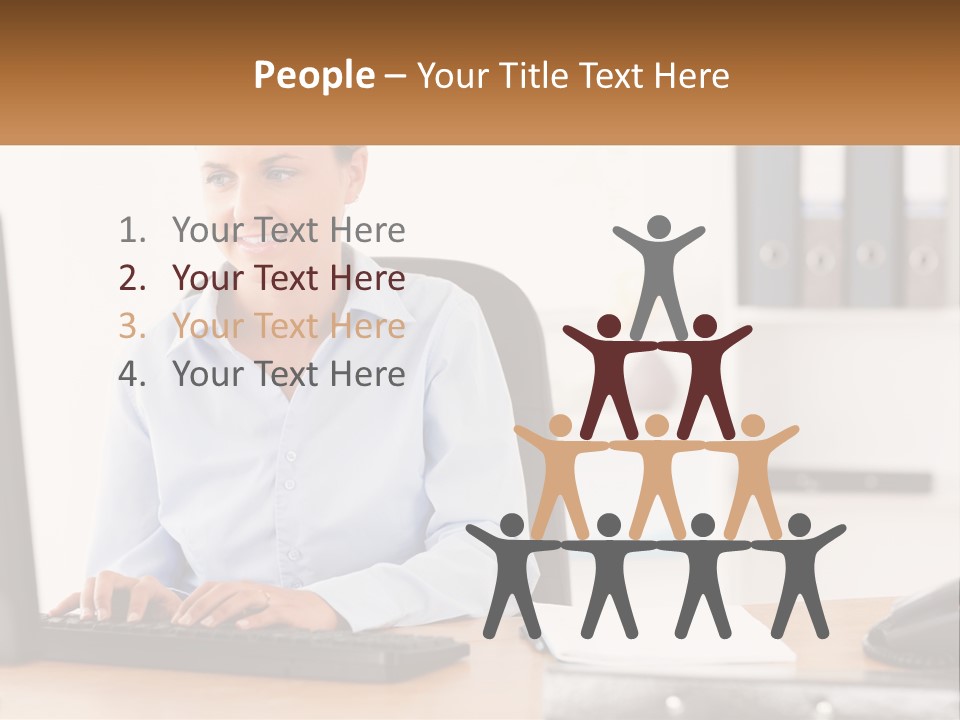 A Woman Sitting At A Desk In Front Of A Computer PowerPoint Template