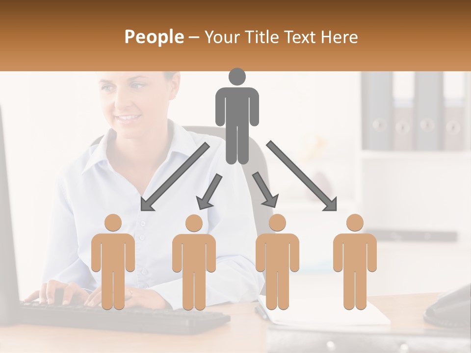 A Woman Sitting At A Desk In Front Of A Computer PowerPoint Template