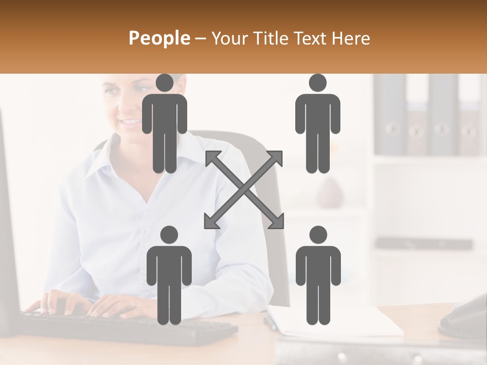 A Woman Sitting At A Desk In Front Of A Computer PowerPoint Template