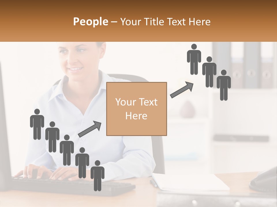 A Woman Sitting At A Desk In Front Of A Computer PowerPoint Template