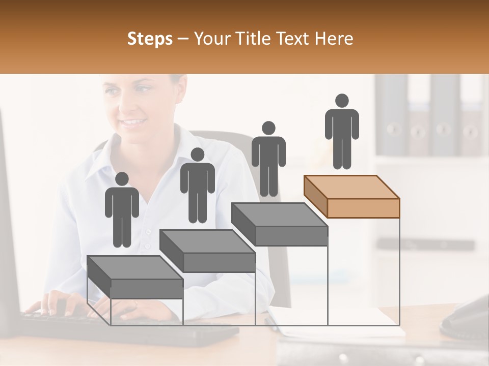 A Woman Sitting At A Desk In Front Of A Computer PowerPoint Template