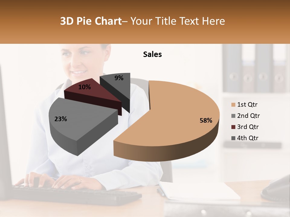 A Woman Sitting At A Desk In Front Of A Computer PowerPoint Template