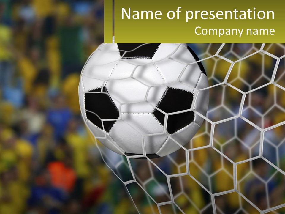 A Soccer Ball Is In The Goal Net PowerPoint Template