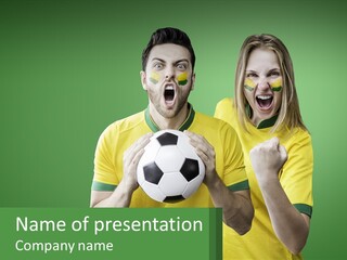 A Man And A Woman Holding A Soccer Ball PowerPoint Template