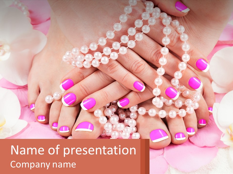 A Woman's Feet With Pink And White Nail Polish PowerPoint Template