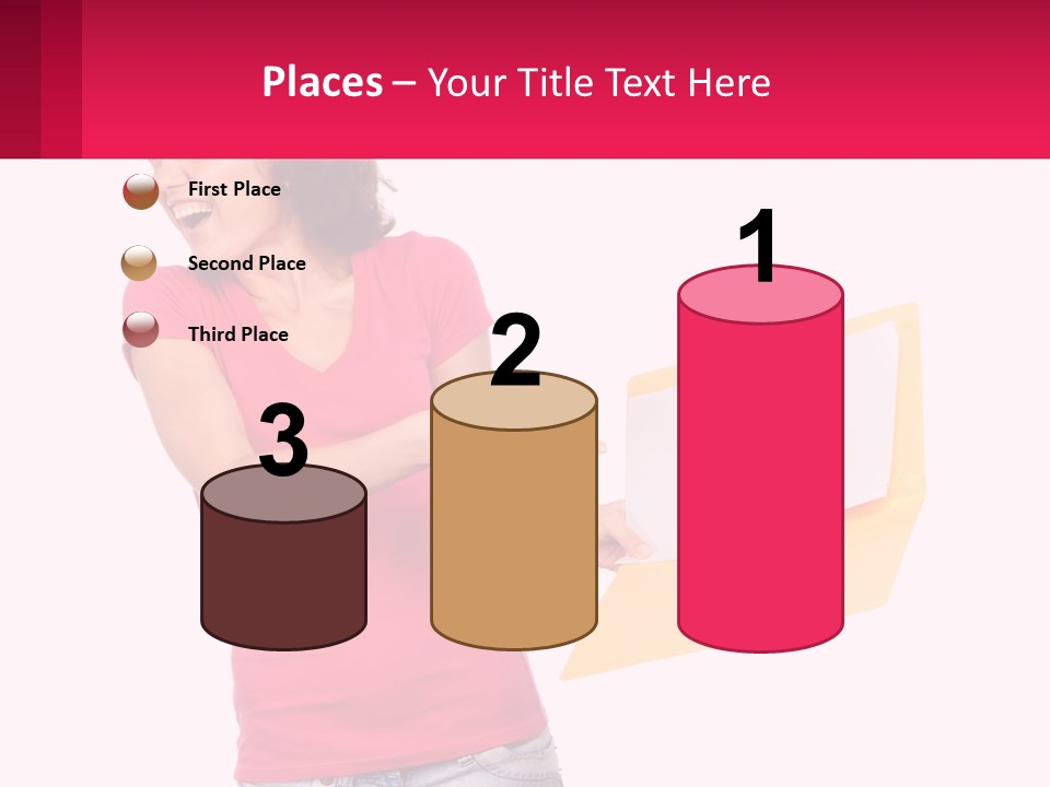 A Woman Holding A Yellow Folder And Pointing At It PowerPoint Template