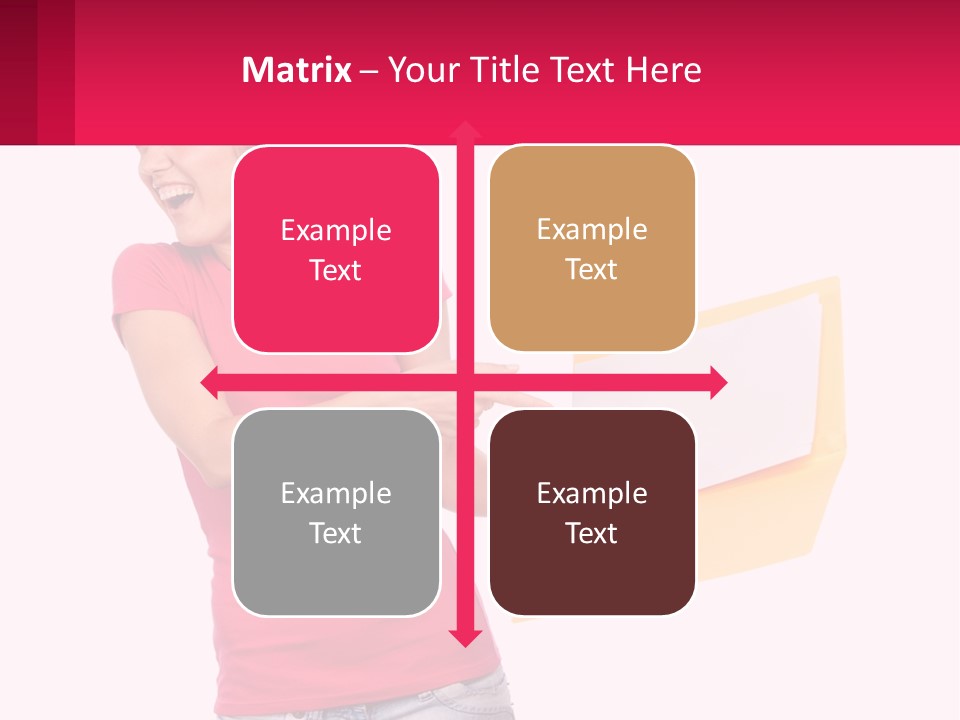 A Woman Holding A Yellow Folder And Pointing At It PowerPoint Template