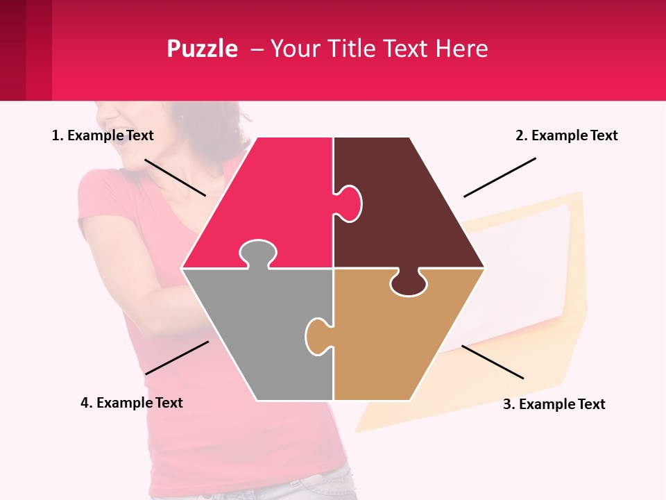 A Woman Holding A Yellow Folder And Pointing At It PowerPoint Template