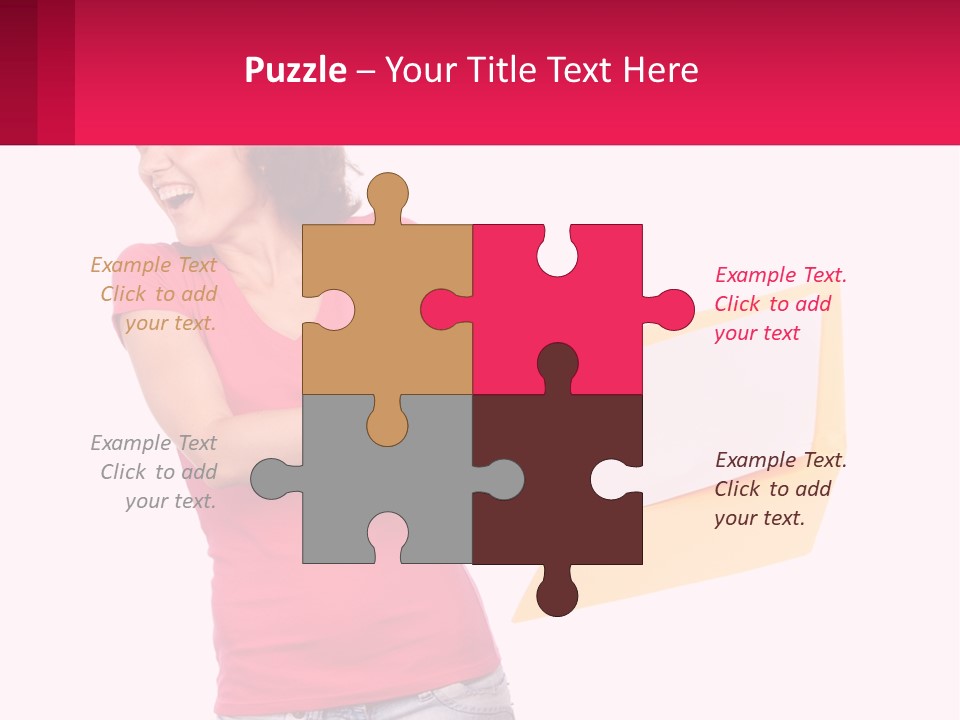 A Woman Holding A Yellow Folder And Pointing At It PowerPoint Template