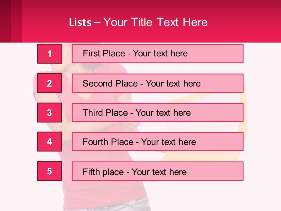 A Woman Holding A Yellow Folder And Pointing At It PowerPoint Template